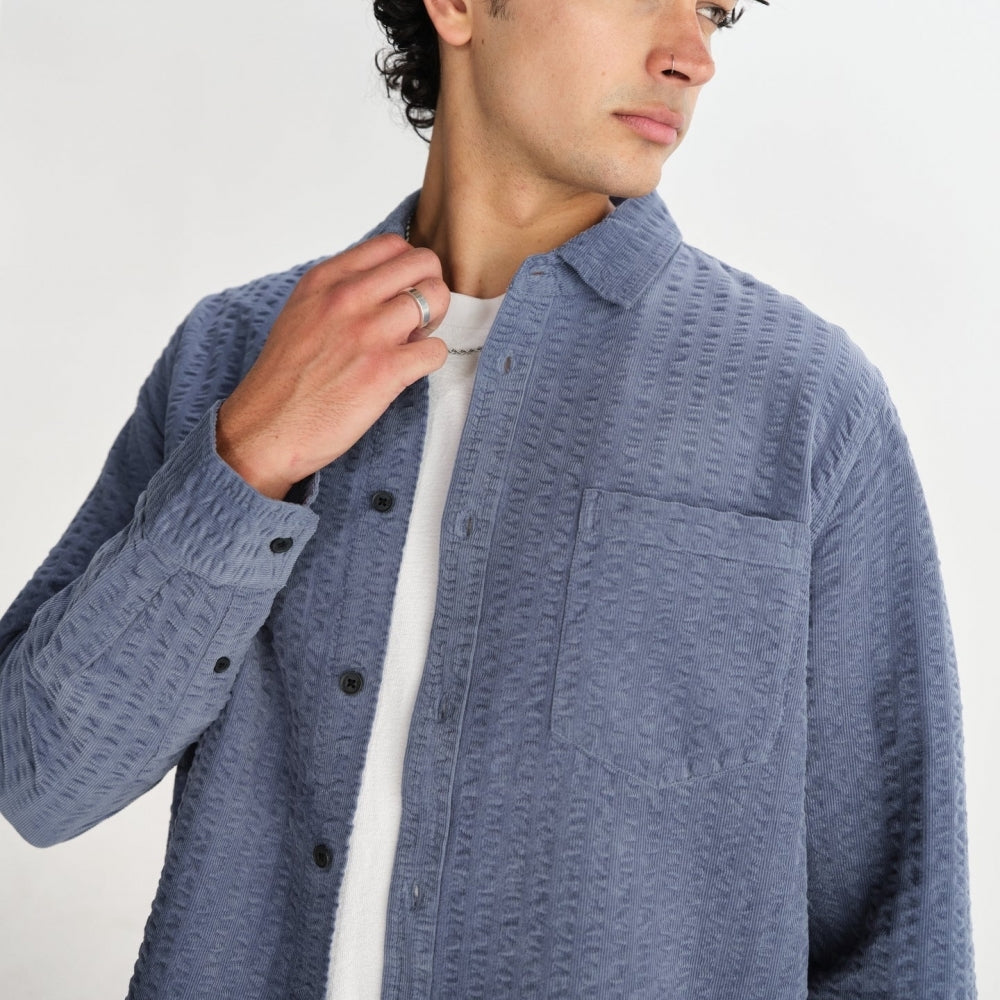 - Shelly Seersucker Corduroy Shirt - Blue