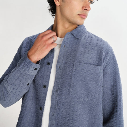 - Shelly Seersucker Corduroy Shirt - Blue