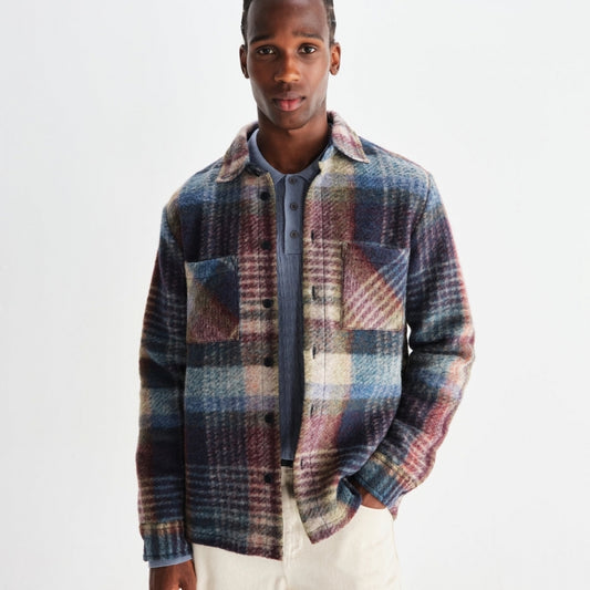 - Whiting Wool Check Overshirt - Blue/Multi