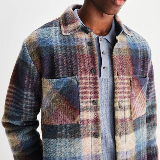 - Whiting Wool Check Overshirt - Blue/Multi