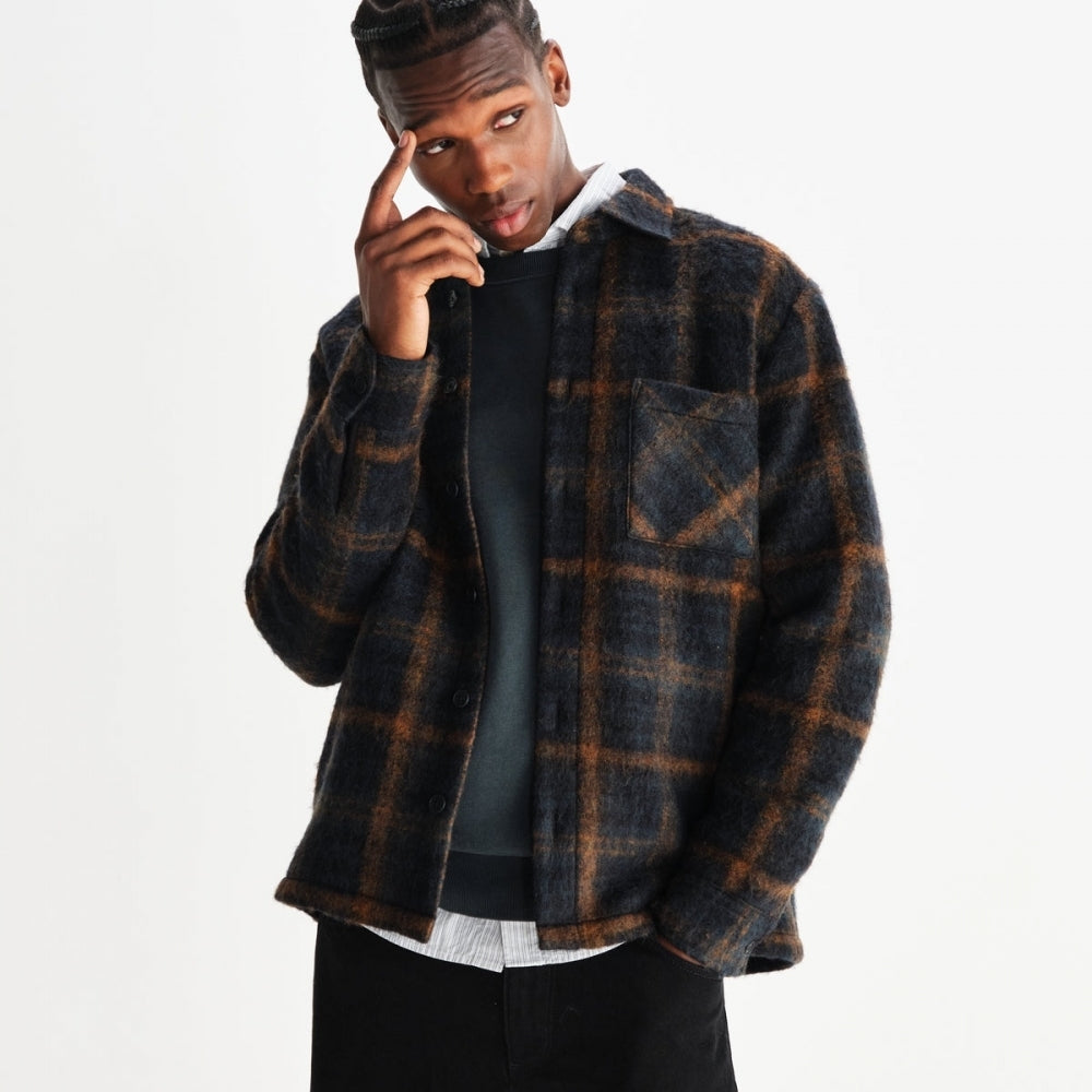 - Whiting Drawn Check Overshirt - Teal/Orange