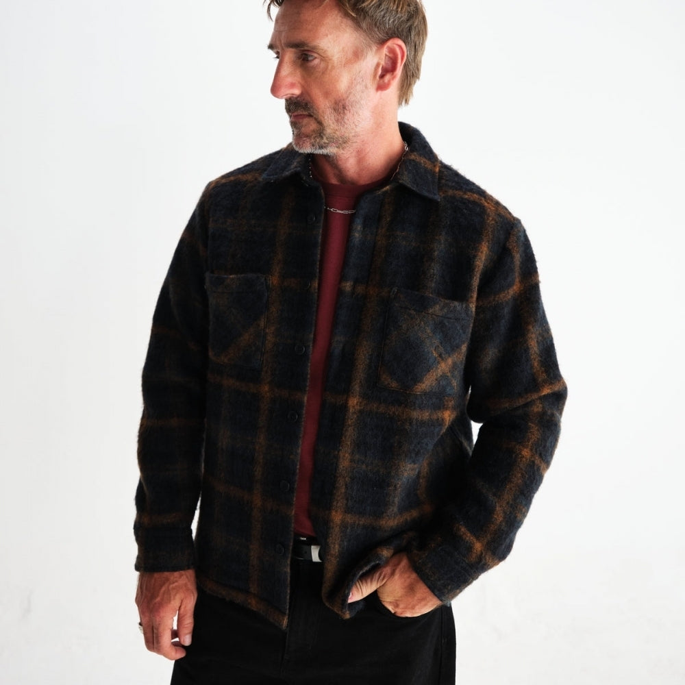 - Whiting Drawn Check Overshirt - Teal/Orange