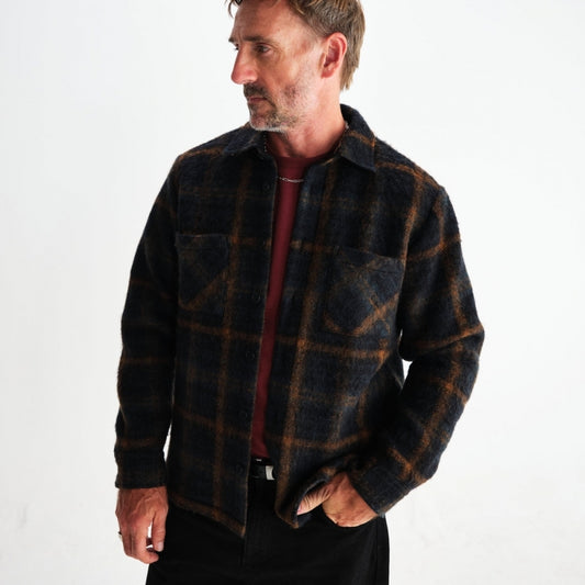 - Whiting Drawn Check Overshirt - Teal/Orange