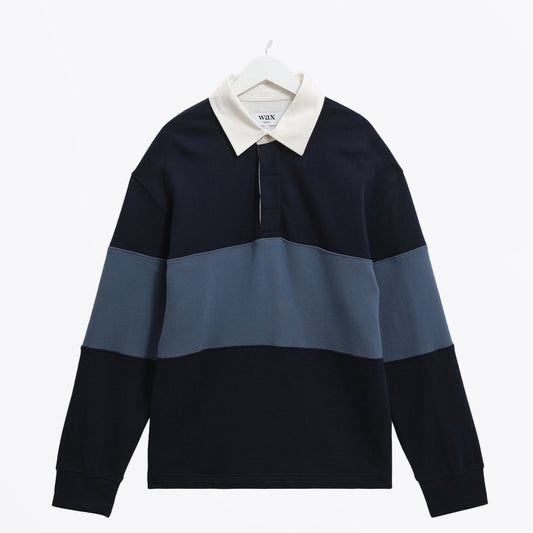 - Rowhill Paneled Loopback Rugby Shirt - Navy/Blue