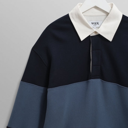 - Rowhill Paneled Loopback Rugby Shirt - Navy/Blue