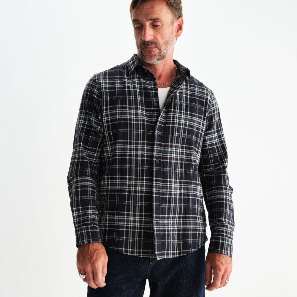 - Shelly Seersucker Flannel Shirt - Navy/Multi