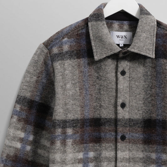 - Nolan Check Wool Overshirt - Grey/Blue
