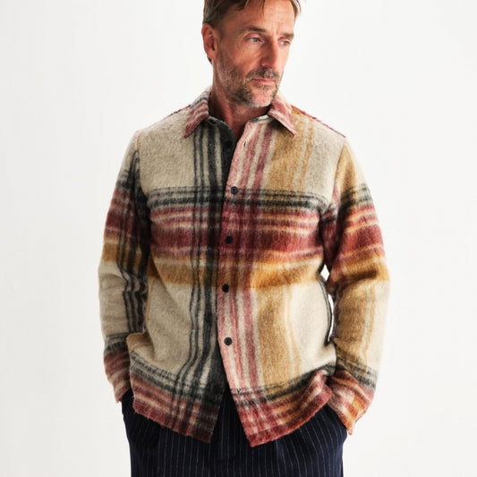 - Nolan Wool Check Overshirt - Natural/Multi