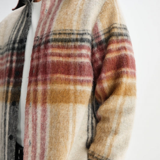 - Nolan Wool Check Overshirt - Natural/Multi