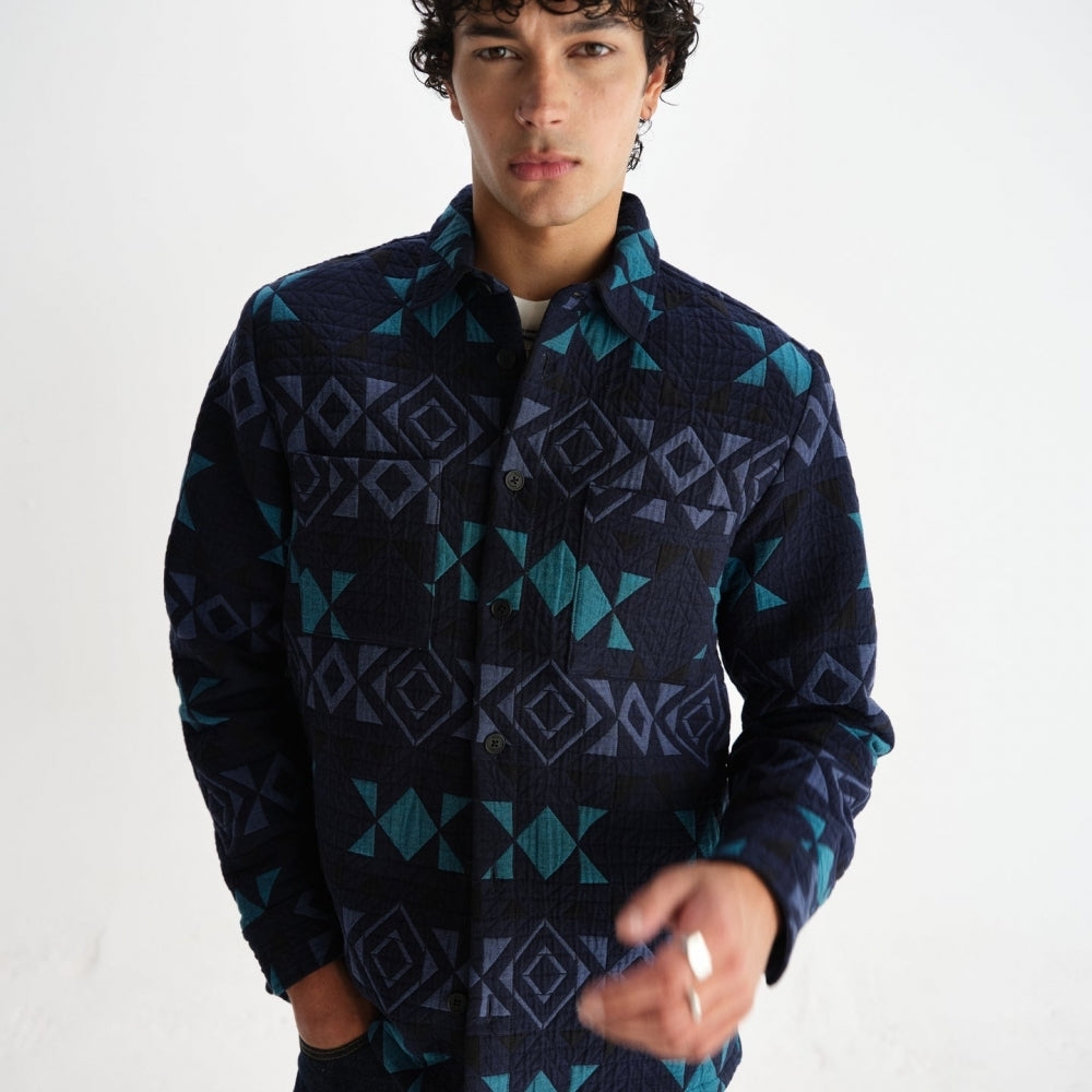 - Otto Blanket Quilted Overshirt - Navy/Teal