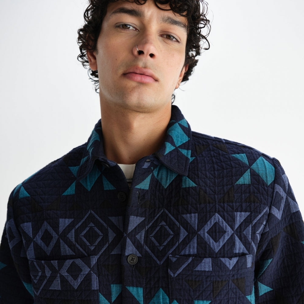 - Otto Blanket Quilted Overshirt - Navy/Teal