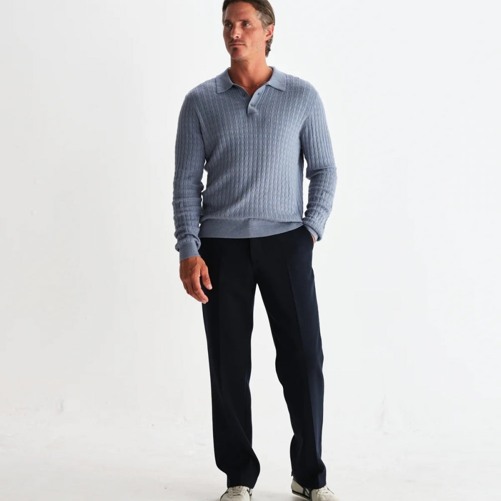 - Oban Diamind Stripe Knitted Polo - Grey Blue