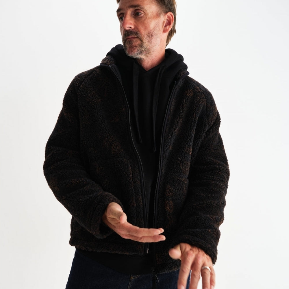 - Tate Paisley Jacquard Fleece Jacket - Black Brown