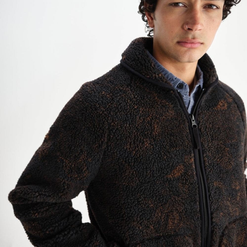 - Tate Paisley Jacquard Fleece Jacket - Black Brown