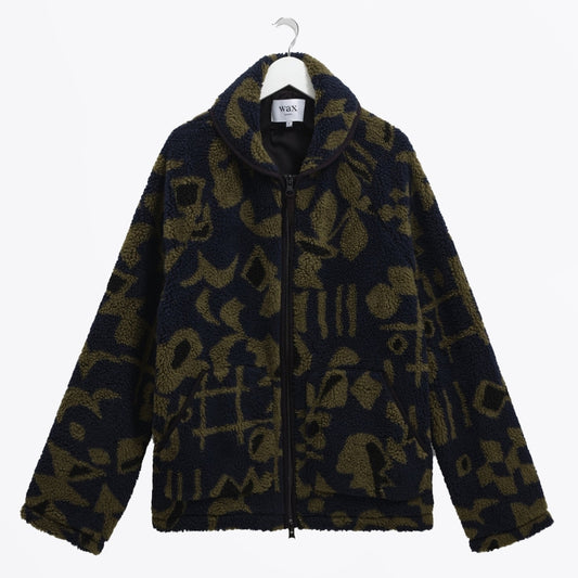 - Tate Shapes Jacquard Fleece Jacket - Navy And Khaki
