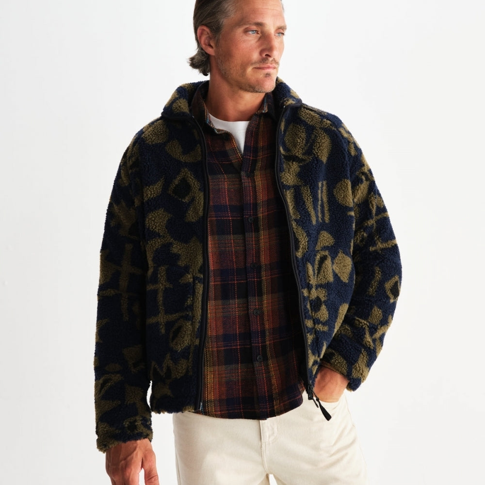 - Tate Shapes Jacquard Fleece Jacket - Navy And Khaki