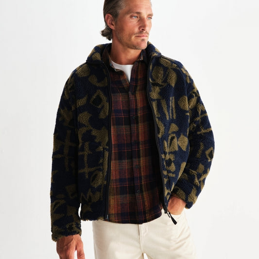 - Tate Shapes Jacquard Fleece Jacket - Navy And Khaki