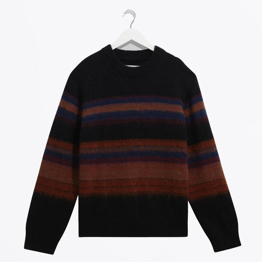 - Wilde Brush Stripe Wool Crewneck - Black And Dark Multicolour