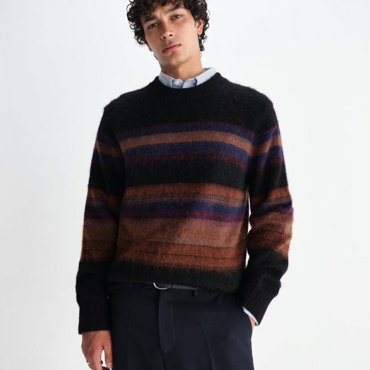 - Wilde Brush Stripe Wool Crewneck - Black And Dark Multicolour