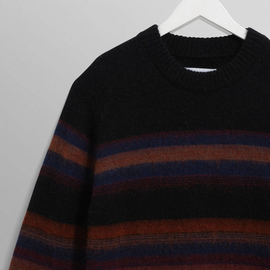 - Wilde Brush Stripe Wool Crewneck - Black And Dark Multicolour