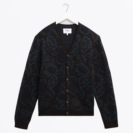 - Alban Floral Textured Jacquard Cardigan - Black And Green
