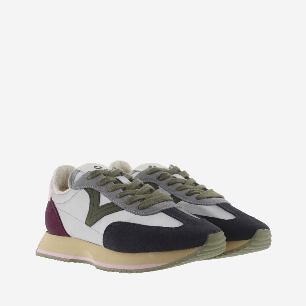 - Cosmos Metal Nylon Split Leather Sneakers - Plata