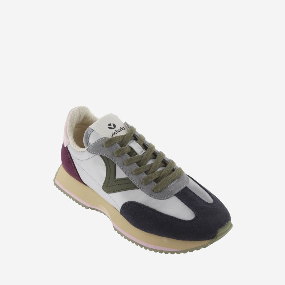 - Cosmos Metal Nylon Split Leather Sneakers - Plata