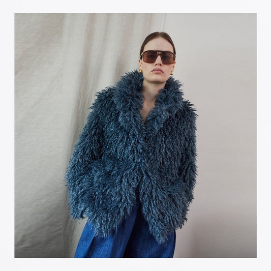 - Charlie Shaggy Faux Fur Jacket – Teal Blue