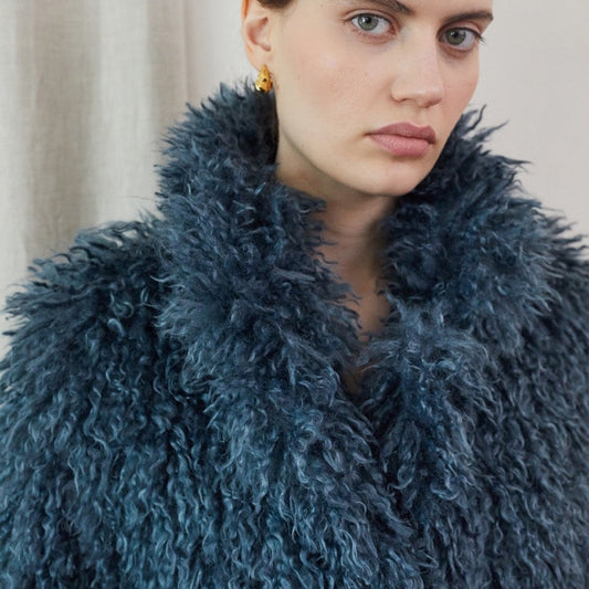 - Charlie Shaggy Faux Fur Jacket – Teal Blue