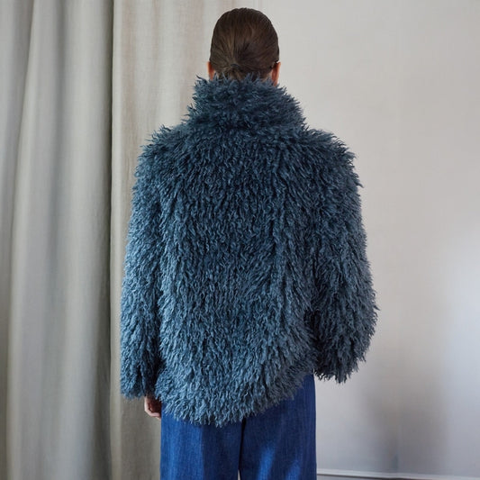 - Charlie Shaggy Faux Fur Jacket – Teal Blue