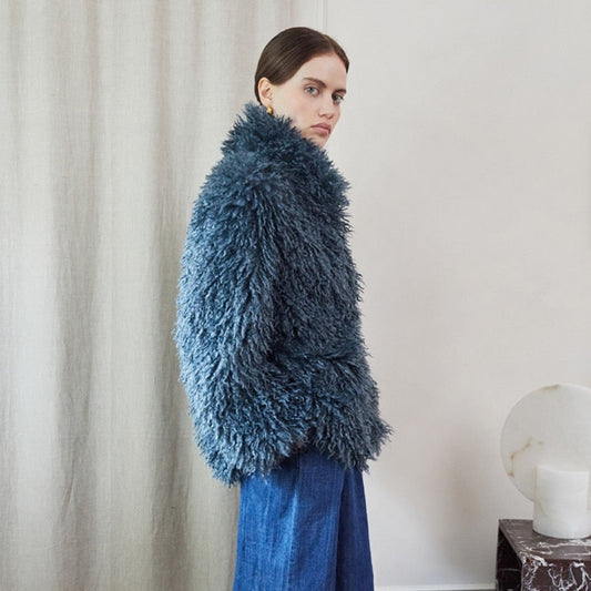 - Charlie Shaggy Faux Fur Jacket – Teal Blue