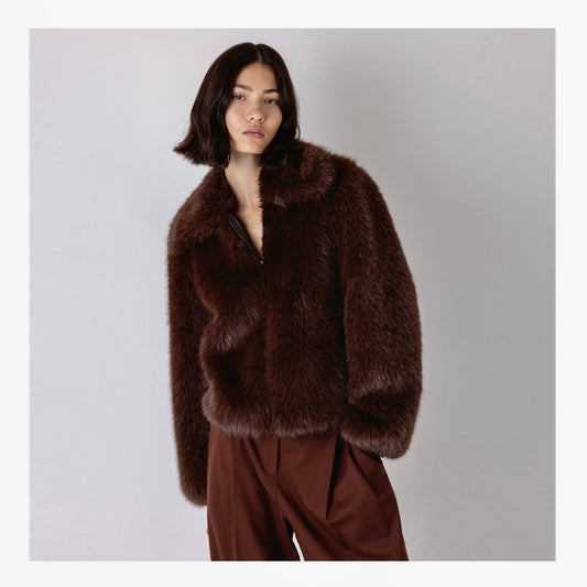 Indie Short Hair Faux Fur Jacket - Brown