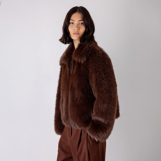 Indie Short Hair Faux Fur Jacket - Brown