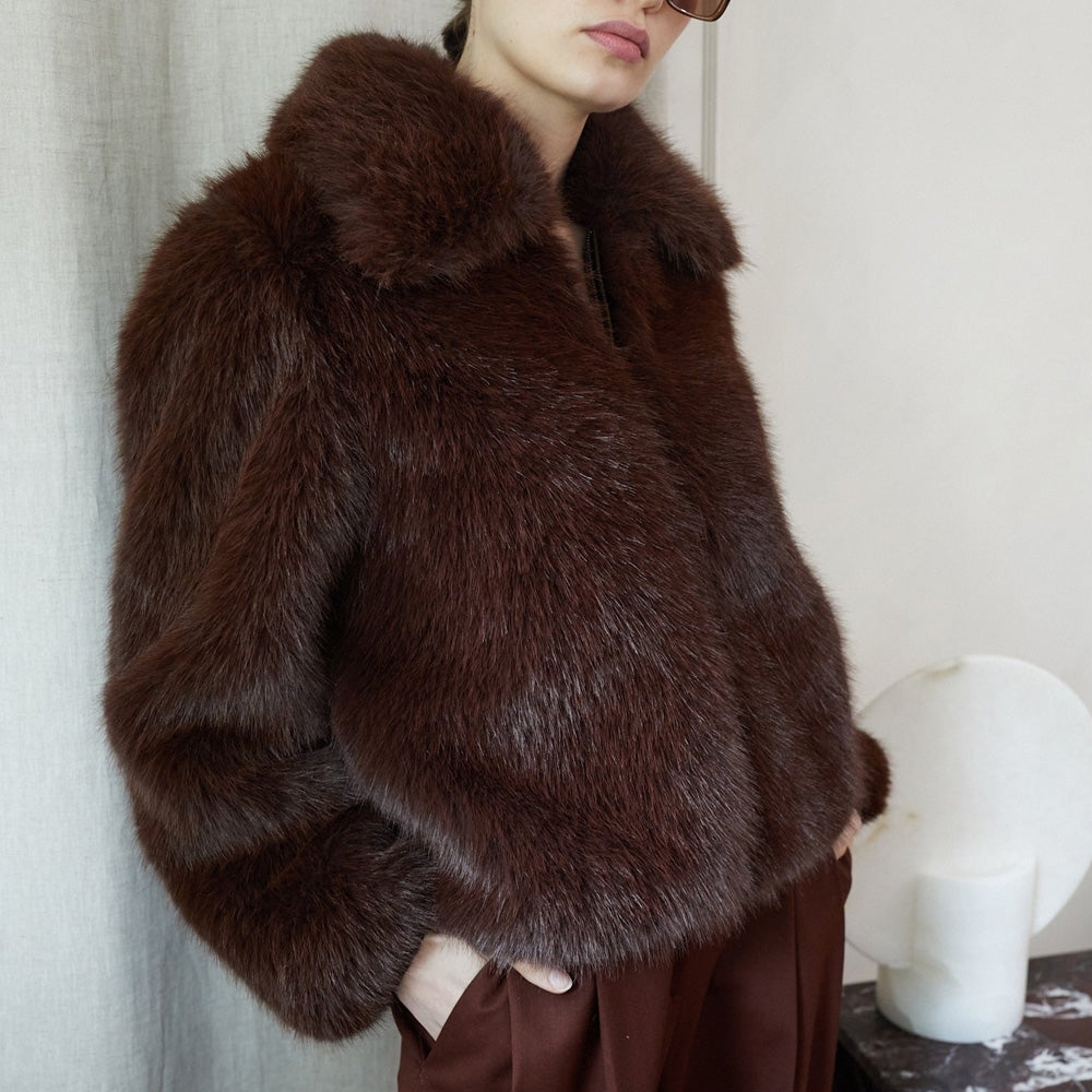 Indie Short Hair Faux Fur Jacket - Brown