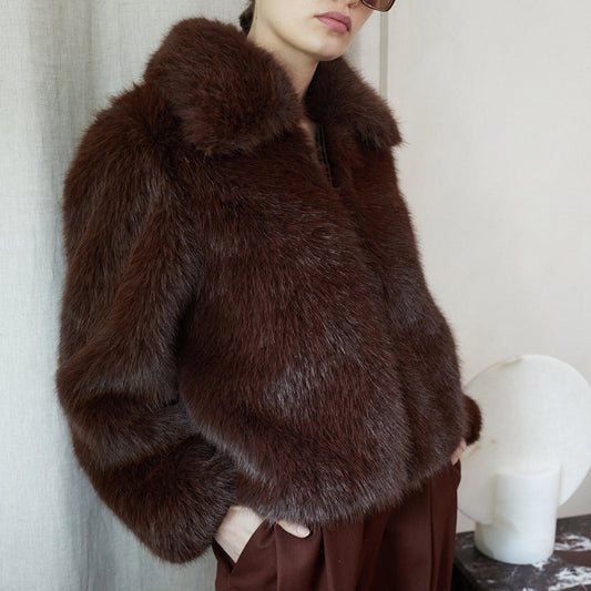 Indie Short Hair Faux Fur Jacket - Brown