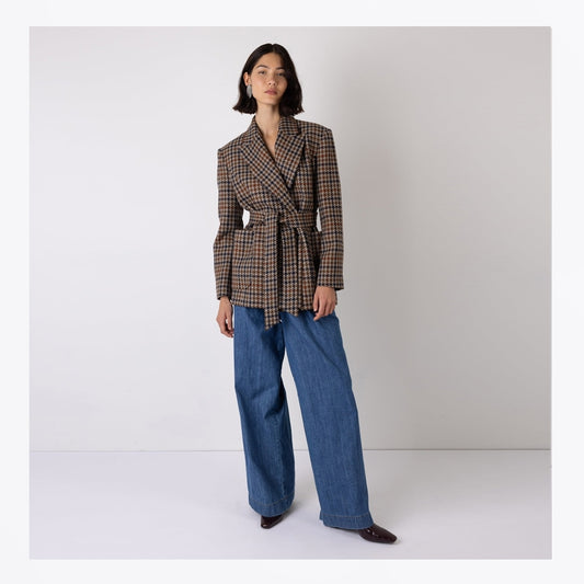 - Wilma Check Belted Blazer - Multi Brown
