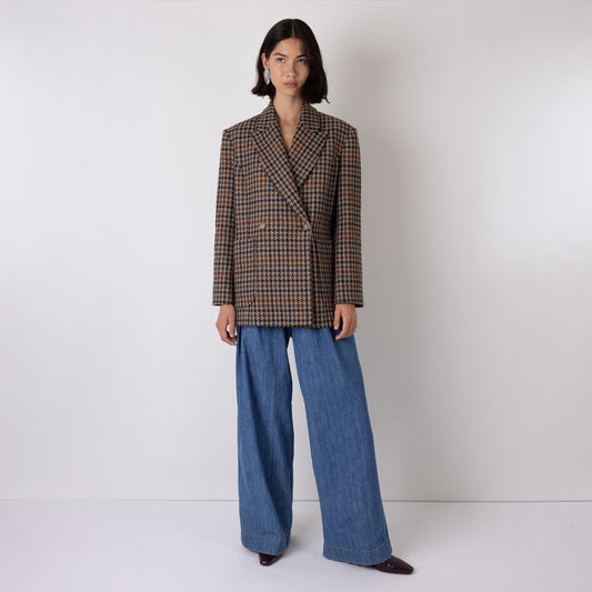 - Wilma Check Belted Blazer - Multi Brown