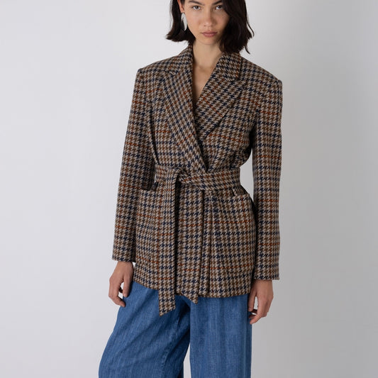 - Wilma Check Belted Blazer - Multi Brown