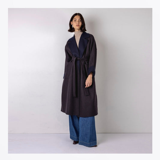 - Sally Belted Coat - Navy Brown