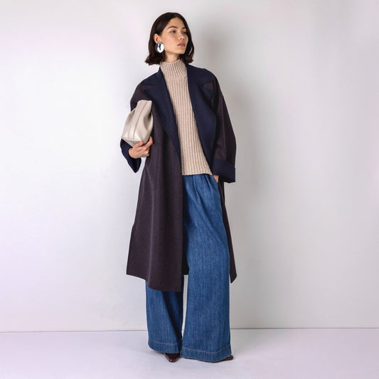 - Sally Belted Coat - Navy Brown
