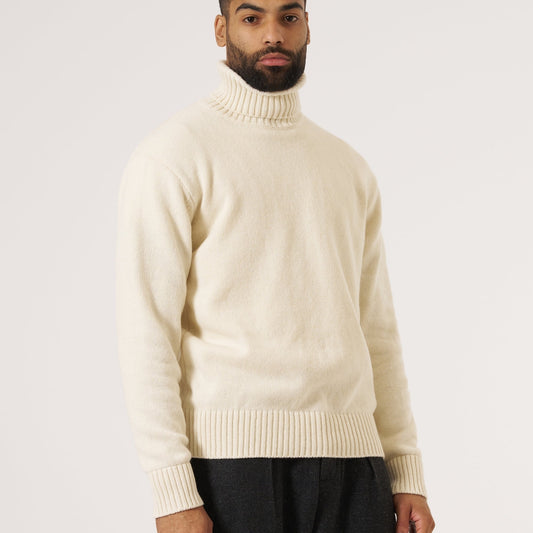 - Recycled Shetland Roll Neck - Ecru