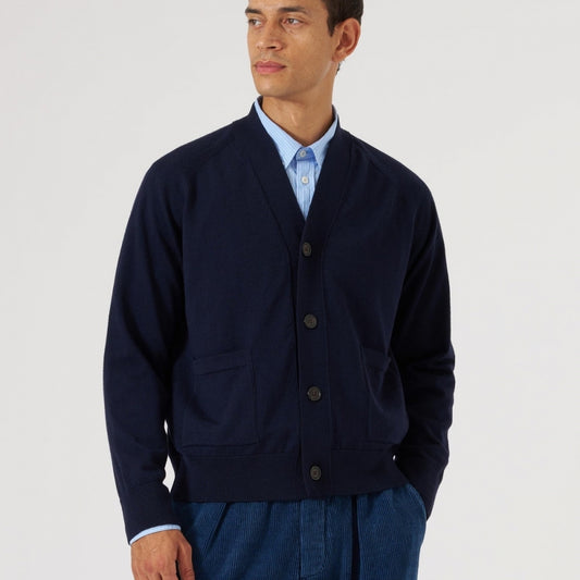 - Loose Merino Cardigan - Navy
