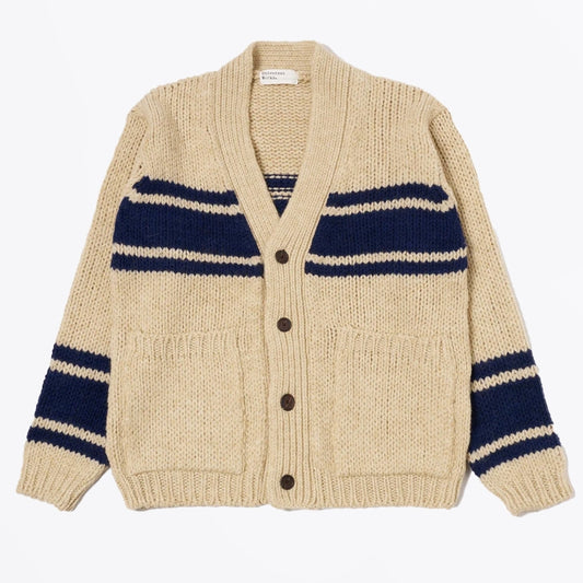 - Chunky Knit Stripe Langdale Cardigan - Sand