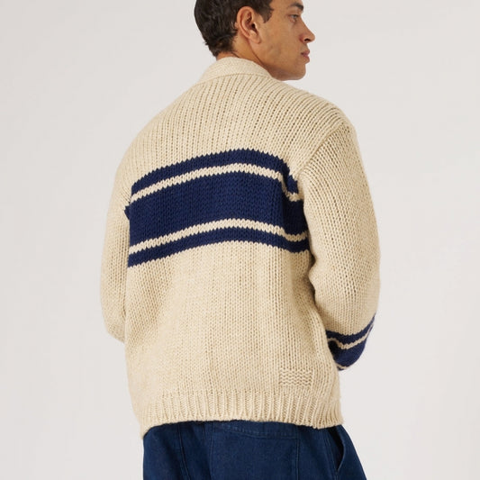 - Chunky Knit Stripe Langdale Cardigan - Sand