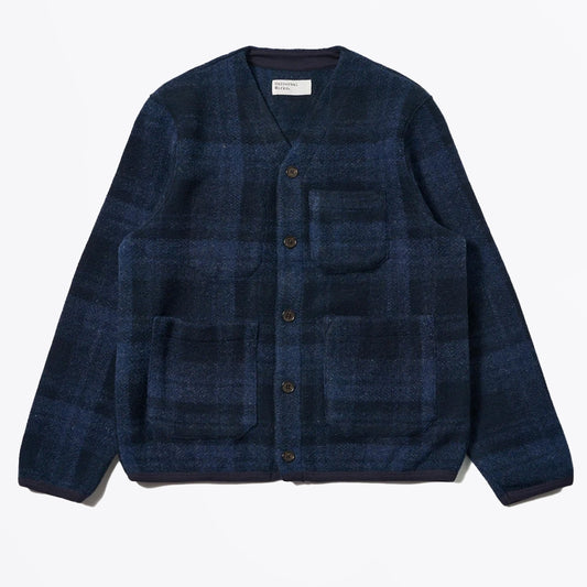 - Moh Check Fleece Cardigan - Navy