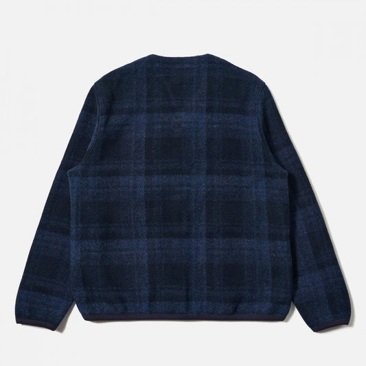 - Moh Check Fleece Cardigan - Navy