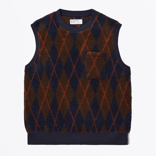 - Argyll Fleece Sleeveless Crew - Brown/Navy
