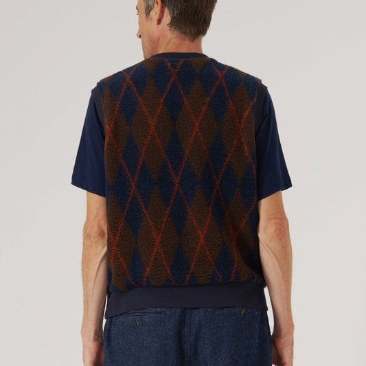 - Argyll Fleece Sleeveless Crew - Brown/Navy