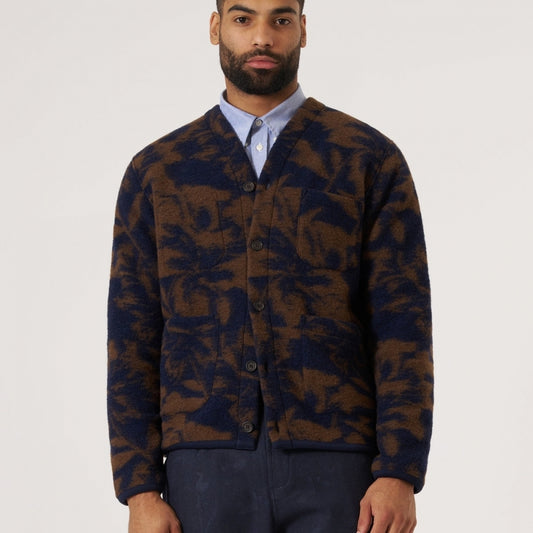 - Studio Fleece Cardigan - Navy/Brown