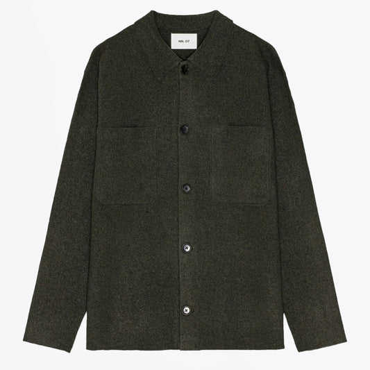 - Jonas Boiled Wool Overshirt - Dark Army